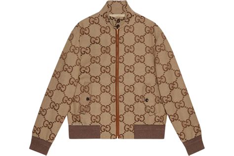 gucci x stussy|Jumbo GG canvas jacket in beige and ebony .